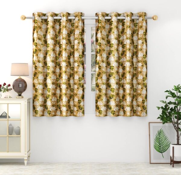 Elegant Green Floral Eyelet Curtains - 5 Feet Polyester Window Treatment Set - Image 2