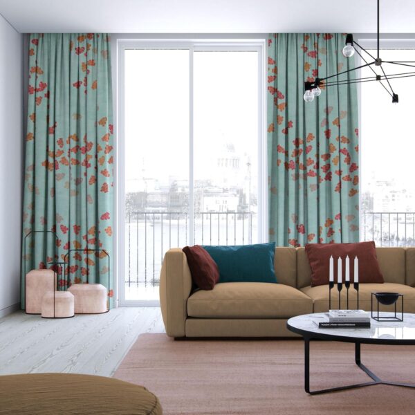 Coral Blue Geometric Print Blackout Curtains for Stylish Door Treatments - Image 5