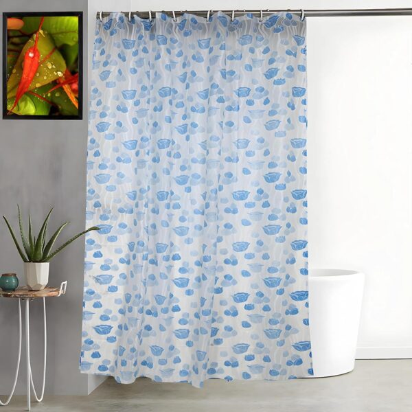 Stylish Blue PVC Floral Shower Curtain with Hooks - Washable & Durable - Image 6