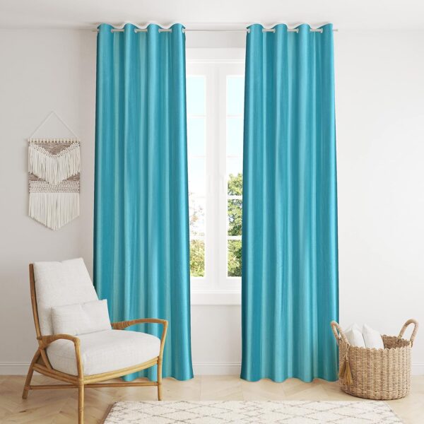 Premium Aqua Polyester Crush Curtains for Doors - 7 Feet Long - Image 2