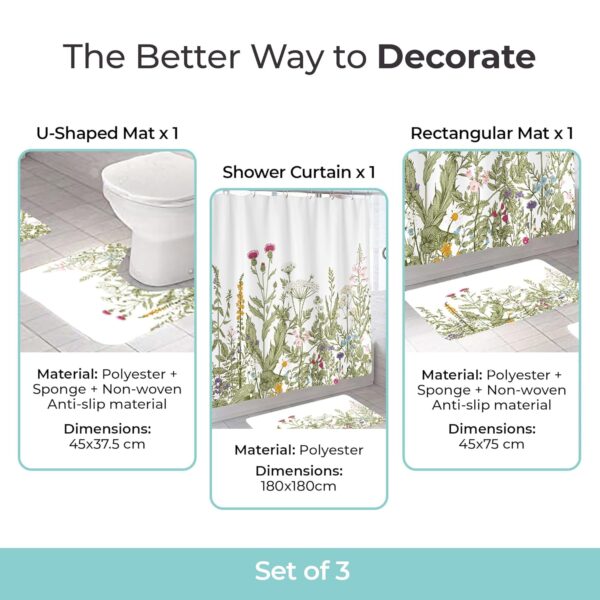 Blooming Flowers Shower Curtain & Anti-Skid Mat Set for Stylish Bathrooms - Image 4