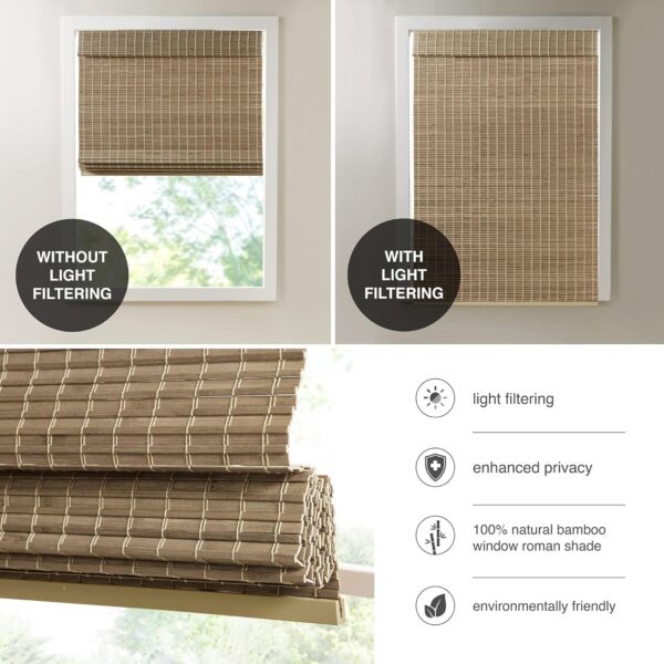 Bamboo Cordless Roman Shades: Elegant Light Filtering Window Treatment for Any Room - Image 3