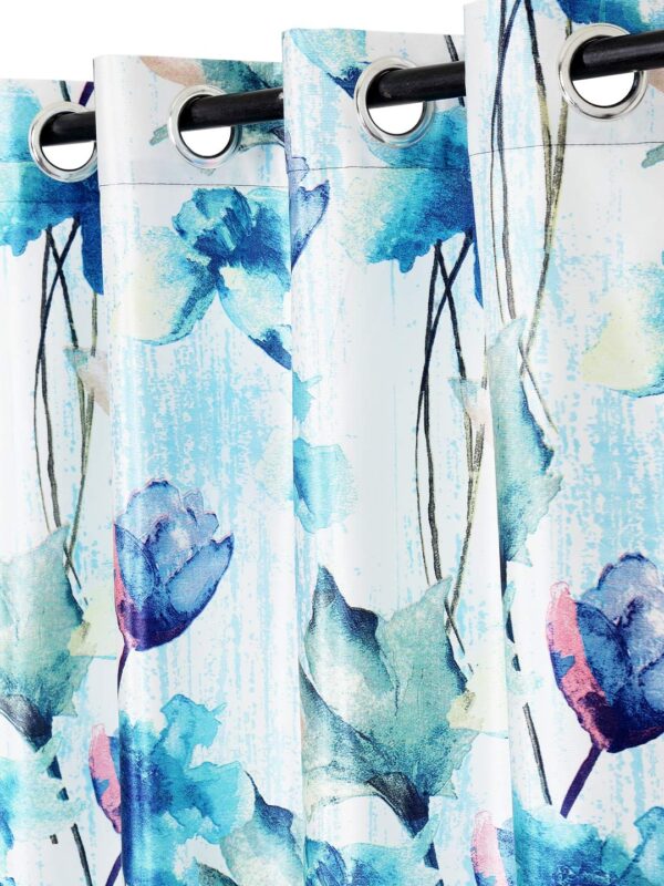 Stylish Blue Abstract Flower Eyelet Door Curtains - 2 Pieces, 7 Feet - Image 3