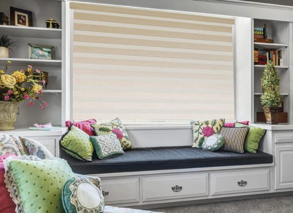 Zebra Blinds for Windows: Dual Layer Roller Shades in Mushroom Color - Image 2