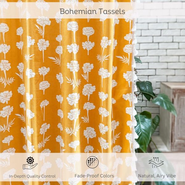 Bohemian Floral Print Room Darkening Curtains in Marigold Yellow for Doors - Image 3