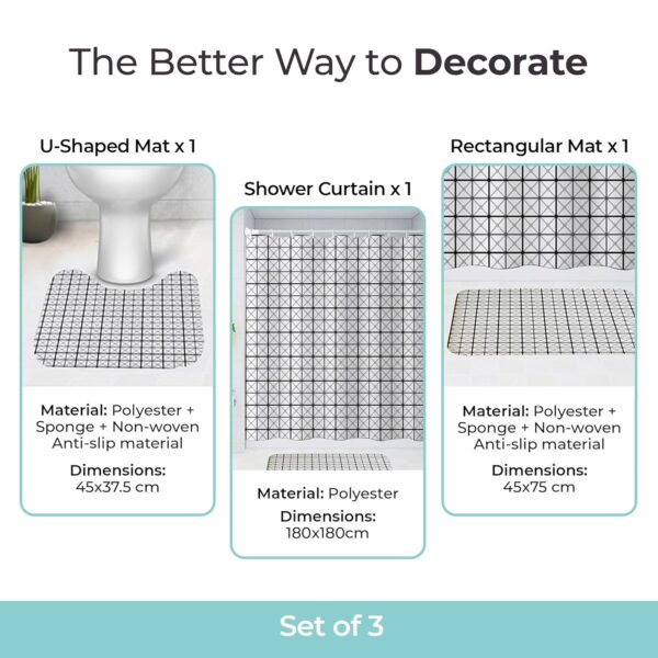 Stylish 3-Piece Shower Curtain & Anti-Skid Bath Mat Set for Your Bathroom - Image 4