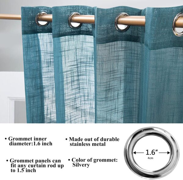 Trendy House Teal Cotton Linen Curtains with Eyelet Rings - Pack of 2 - Image 3