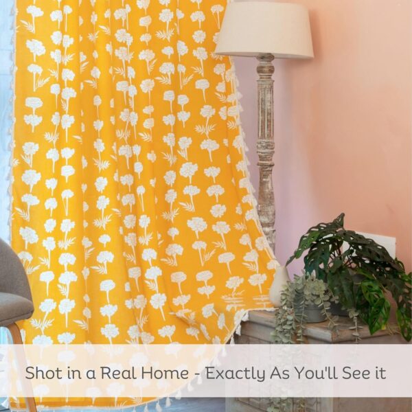 Bohemian Floral Print Room Darkening Curtains in Marigold Yellow for Doors - Image 2