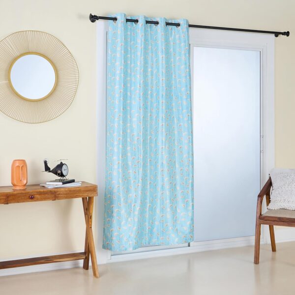 Solimo Premium Aqua Leaf Print Polyester Curtains - Easy Maintenance, Set of 2 - Image 2