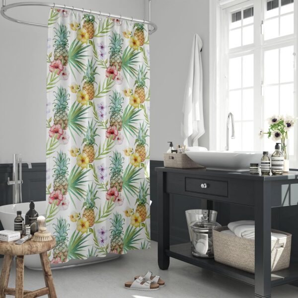 ArtzFolio Pineapples & Hibiscus Shower Curtain: Stylish, Washable, Waterproof Design - Image 6