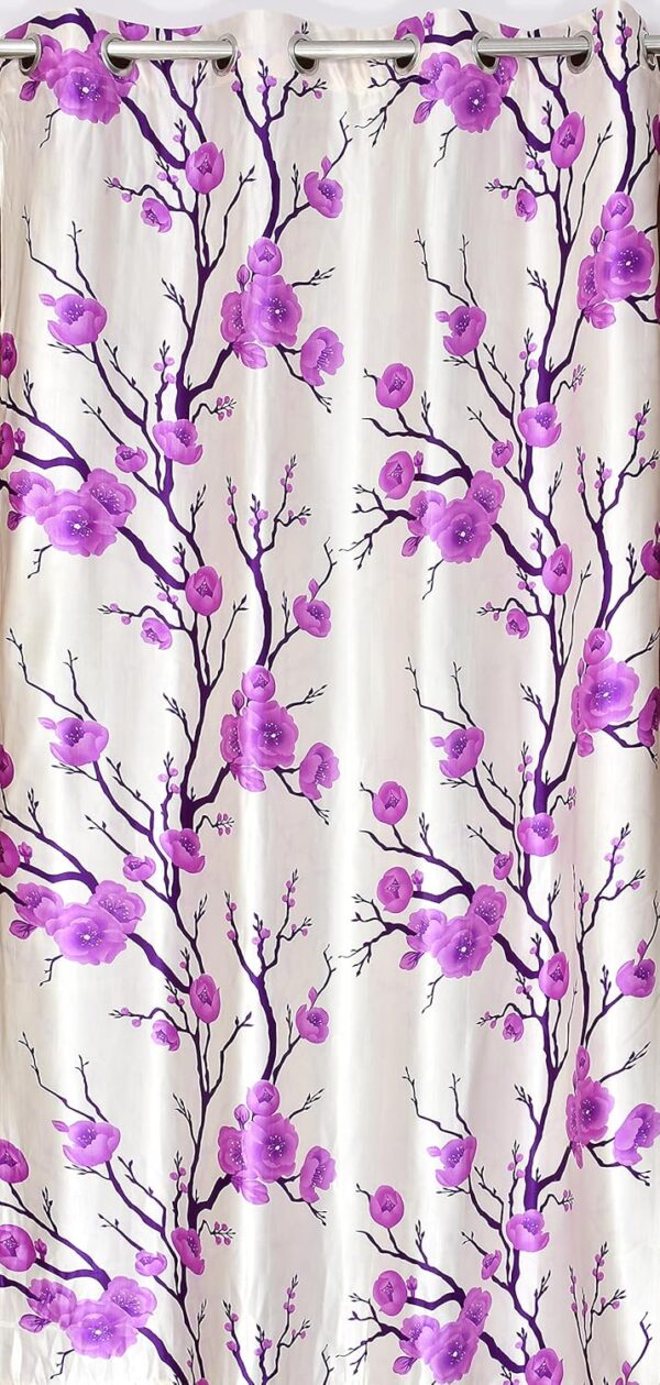 Stylish Purple Polyester Eyelet Curtains: Light-Filtering Floral and Plain Combo Pack - Image 5