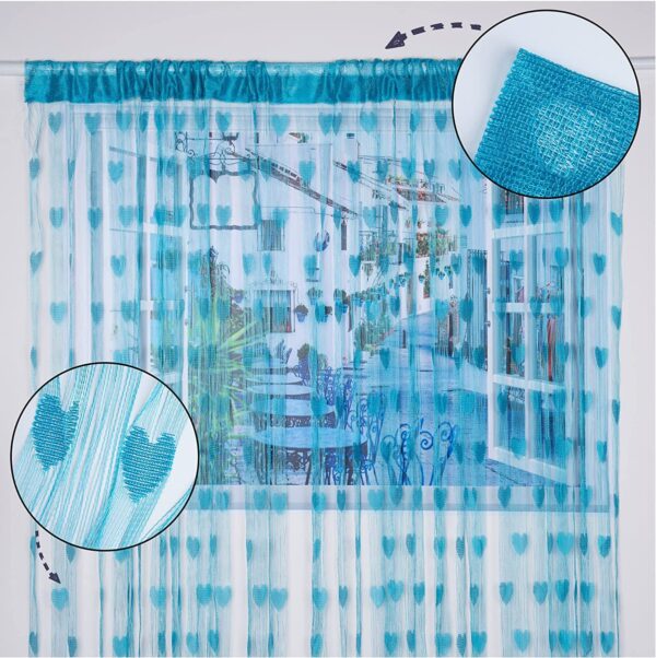 Elegant Aqua Heart String Curtains: Modern 2-Piece Polyester Home Decor - Image 2