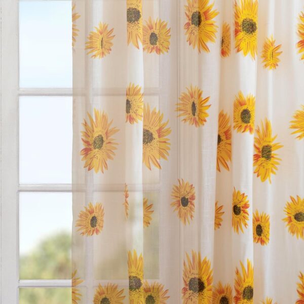 Sun Flower Printed Curtains - Luxury Light Filtering 7 Feet Cotton Drapes Set - Image 4