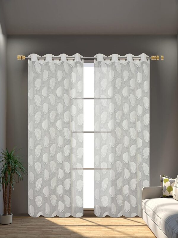 Elegant Off-White Semi Sheer Leaf Curtains for 8 Feet Long Doors - Image 2
