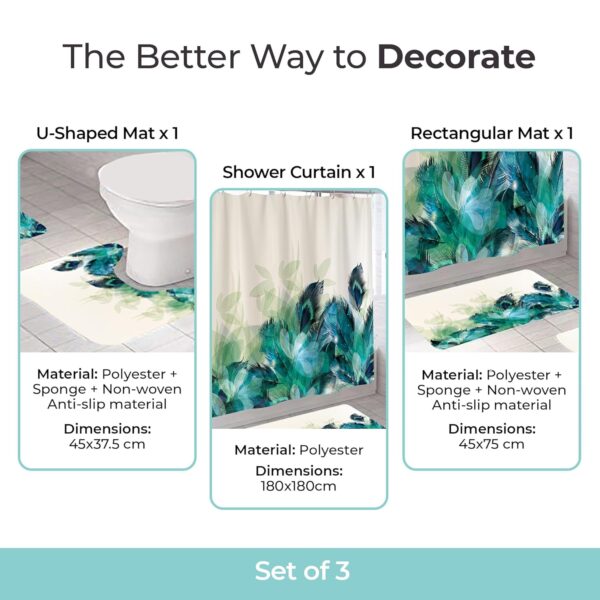 Elegant Emerald Drift Shower Curtain and Bathroom Mat Set for Ultimate Comfort - Image 4