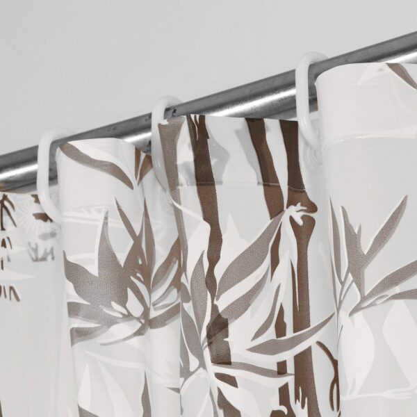 Stylish PVC Waterproof Brown Bamboo Shower Curtain Set with Hooks - Pack of 2 - Image 2