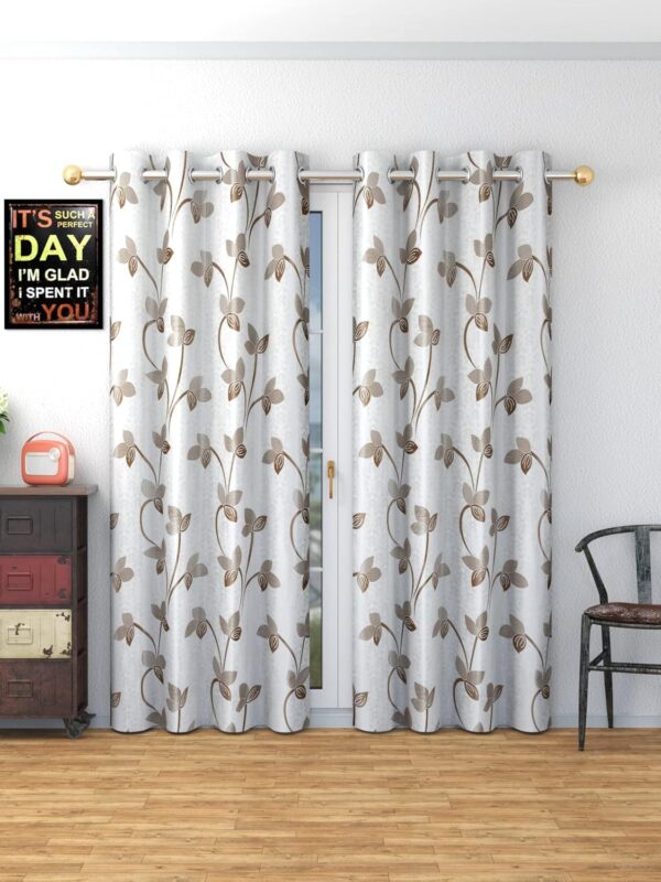 Premium Floral Printed Curtains for Long Doors - Set of 2 in Coffee - Image 2