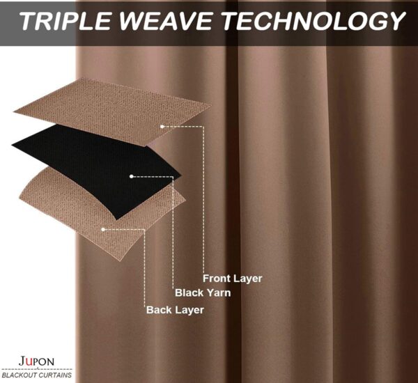 JUPON Mocha Blackout Kitchen Curtain: Stylish Rod Pocket Half Window Solution - Image 3