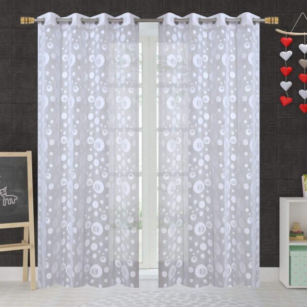 Elegant Semi Sheer White Circle Curtains for 8 Feet Long Doors - Set of 2 - Image 2