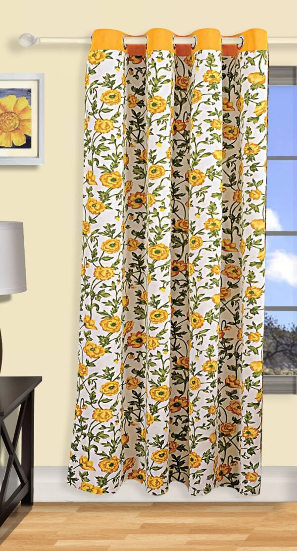 Elegant Cream Floral Cotton Window Curtain for Bedroom & Living Room - Image 2