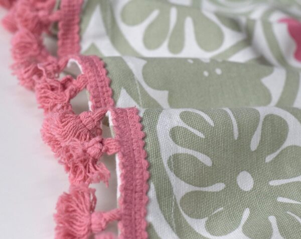 Bohemian Tasseled Cotton Curtains for Room Darkening - Mild Green & Pink - Image 4