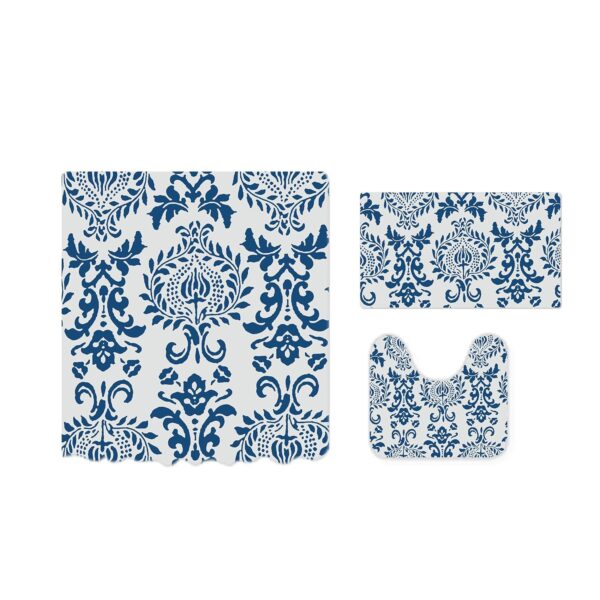 Royal Blue Bathroom Accessories Set: Shower Curtain and Anti-Skid Mats - Image 2