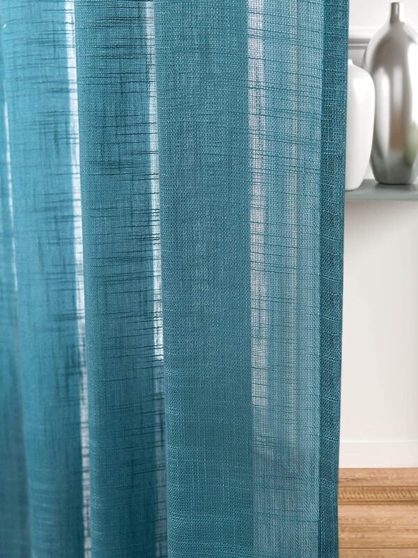 Trendy House Teal Cotton Linen Curtains with Eyelet Rings - Pack of 2 - Image 6