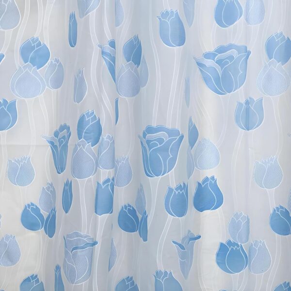 Stylish Blue PVC Floral Shower Curtain with Hooks - Washable & Durable - Image 7