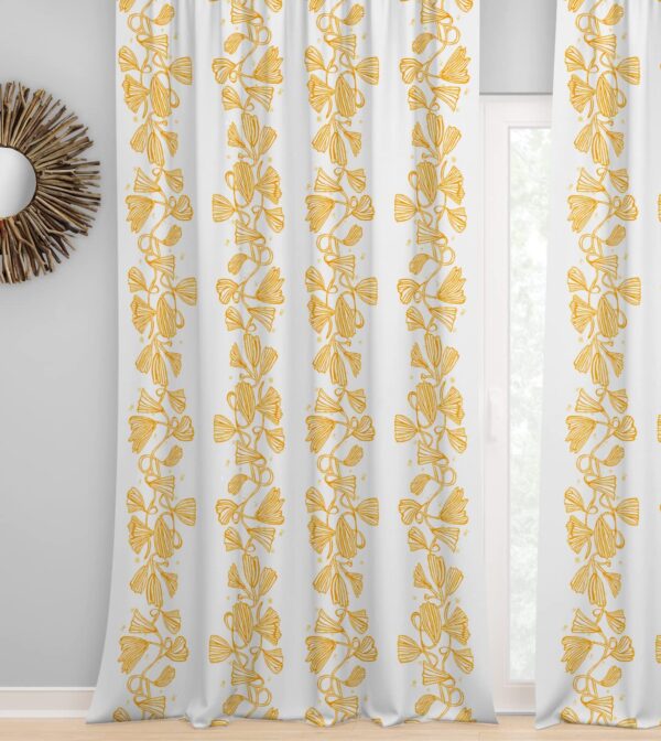 Pure Cotton Floral Print Curtains - Room Darkening Set of 2 (Phylo: Yellow) - Image 4