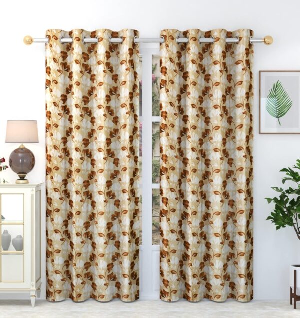 Elegant 8 Feet Brown Floral Eyelet Door Curtains for Stylish Home Decor - Image 2