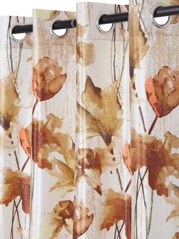 Elegant Brown Abstract Flower Eyelet Curtains - 5 Feet Polyester Design - Image 3