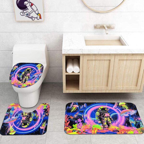 Trippy Blacklight Astronaut Shower Curtain Set for Kids' Cool Bathroom Decor - Image 5