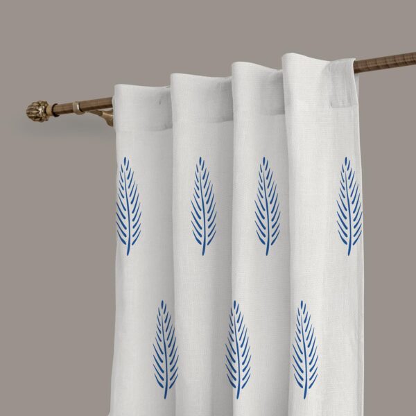 Elegant Cotton Curtains Set of 2 for Stylish Home Decor in Blue Leaf - Image 4