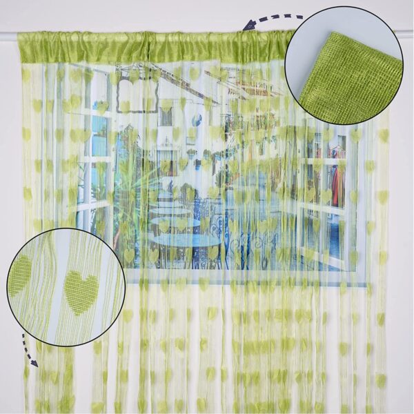 Decorative Green Heart Curtain: Stylish Semi-Sheer Rod Pocket for Rooms - Image 2