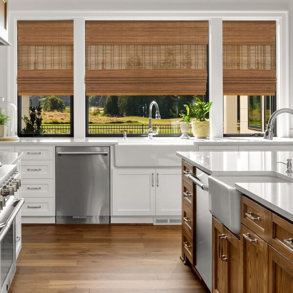 Calyx Interiors Light Filtering Bamboo Roman Shades in Ceylon Light Russet - Image 2