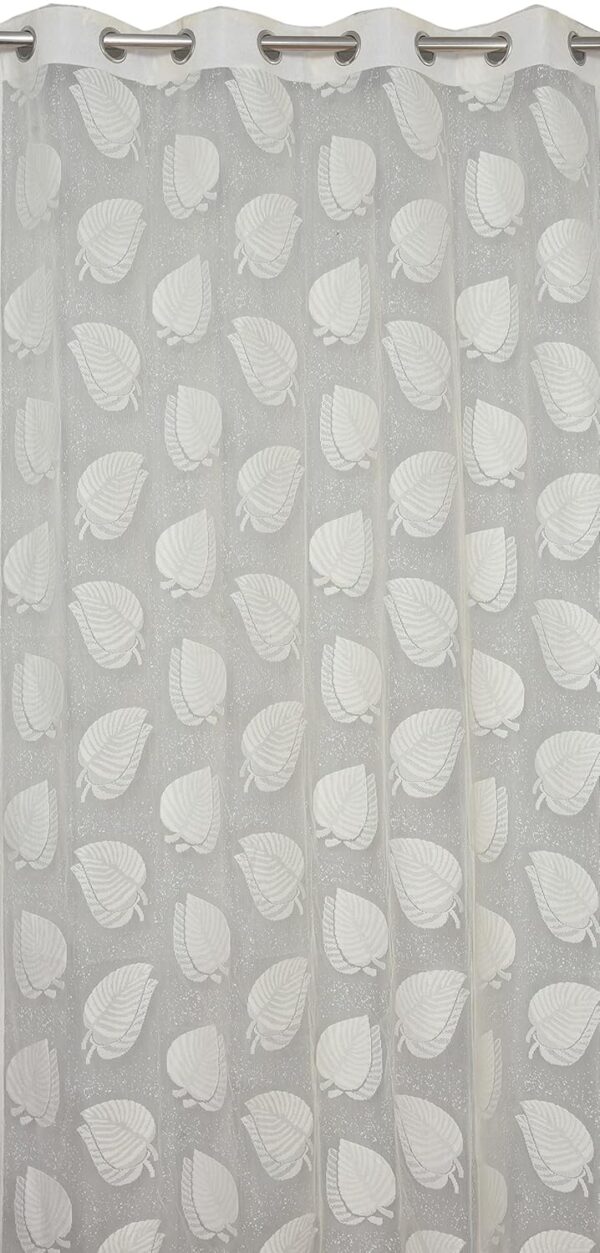 Elegant Off-White Semi Sheer Leaf Curtains for 8 Feet Long Doors - Image 4
