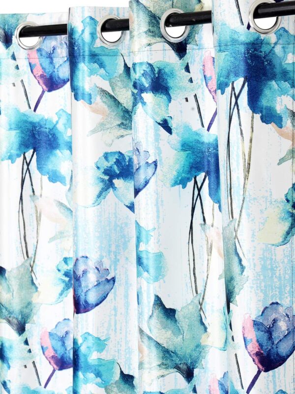 Stylish Blue Abstract Flower Eyelet Curtains for Home Decor - 5 Feet - Image 3