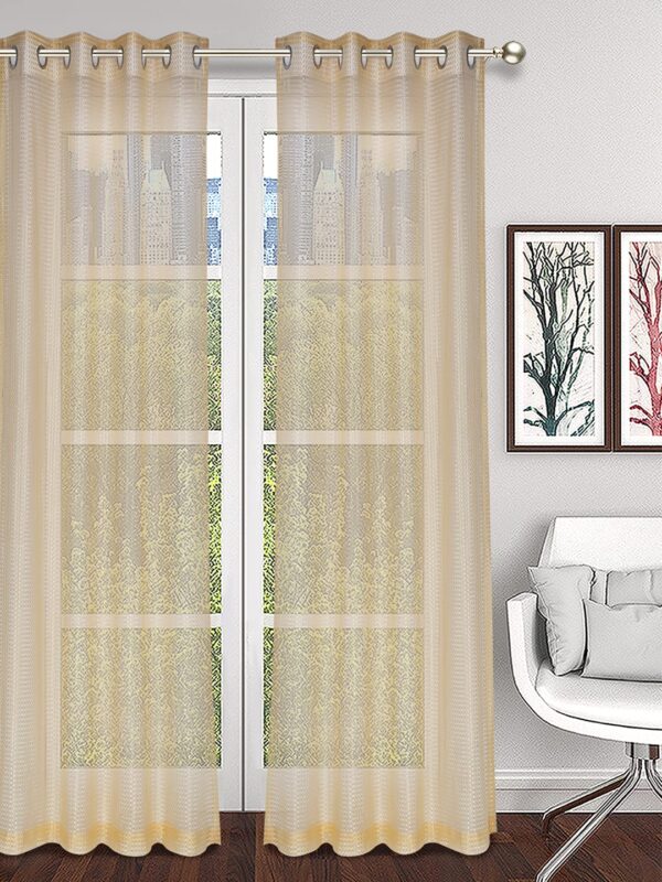 Elegant Gold Eyelet Long Door Curtains - 2 Pcs Sheer Lightweight Fabric Set - Image 2