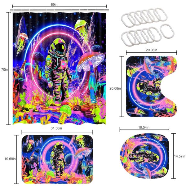 Trippy Blacklight Astronaut Shower Curtain Set for Kids' Cool Bathroom Decor - Image 7