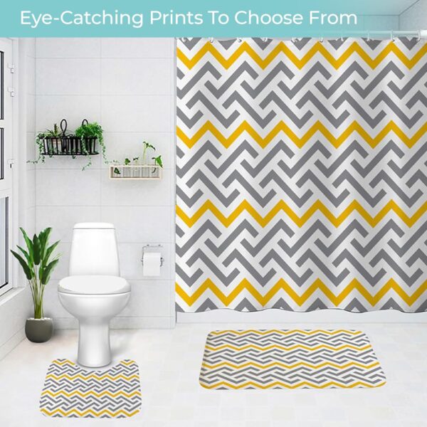 Mellow Waves Bathroom Set: Non-Slip Shower Curtain & Mat for Comfort - Image 5