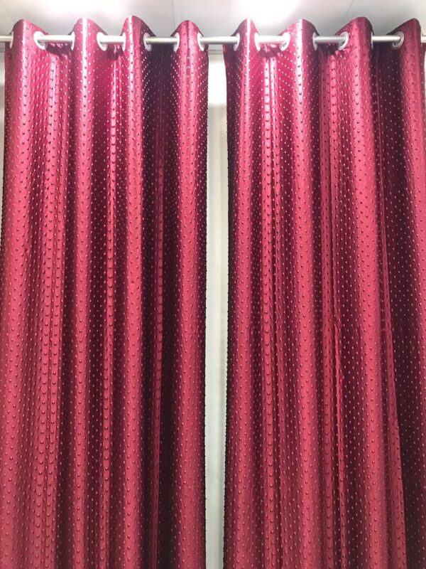 Elegant RIDHAAN Plain Pyramid Design Punching Door Curtains Set of 2 Red Maroon - Image 2