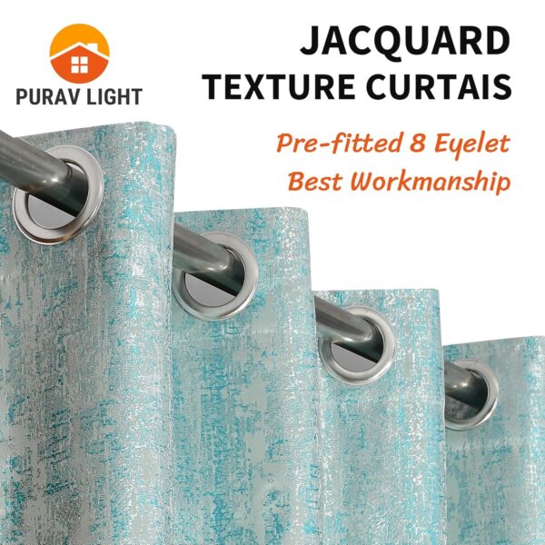 Aqua Blue Jacquard Blackout Jute Curtains for Living Room and Bedroom Decor - Image 2