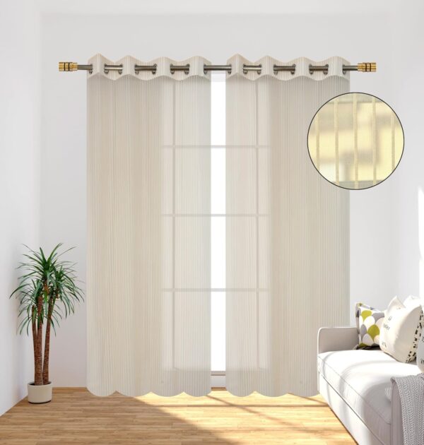 Elegant Beige Polyester Door Curtains - 2 Piece Sheer Strips for Home Decor - Image 3