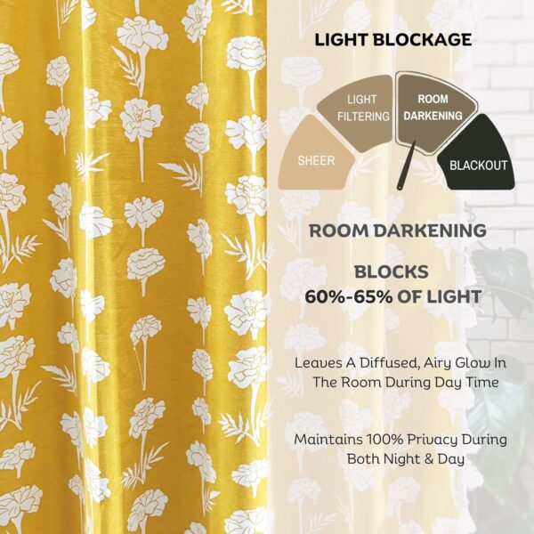 Bohemian Floral Print Room Darkening Curtains in Marigold Yellow for Doors - Image 5