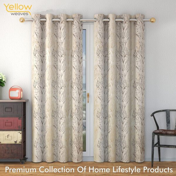 Elegant Leafy Twig Jacquard Fabric Curtains for Doors - 7 Feet, Pack of 2 - Image 7