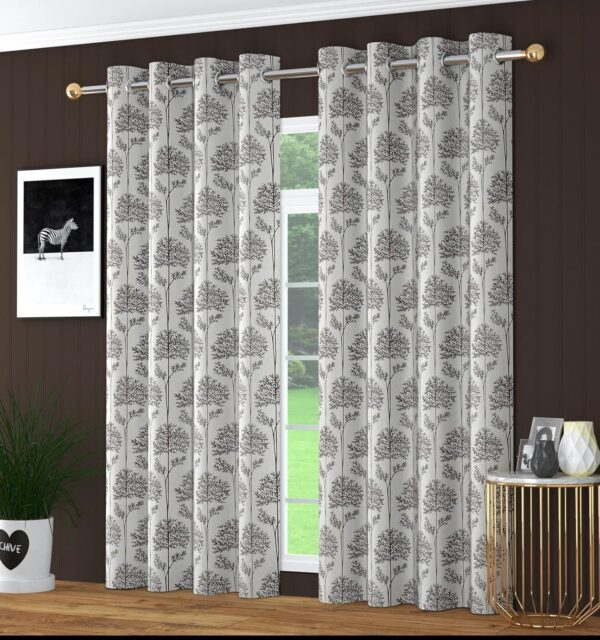 Tree Printed Long Window Curtains Set of 2 - Room Darkening Dark Brown - Image 2