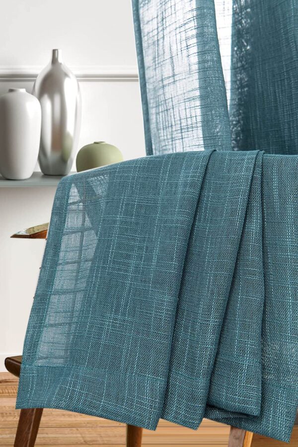 Trendy House Teal Cotton Linen Curtains with Eyelet Rings - Pack of 2 - Image 5