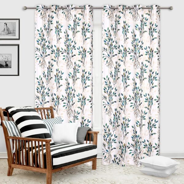 Aqua Leaf Print Room Darkening Curtains for Stylish Bedroom Decor - Image 2