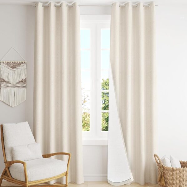 Textured 100% Blackout Curtain | Thermal Insulated Noise Reducing Drapes - Image 2