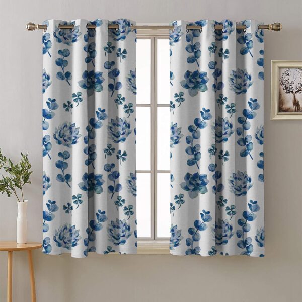 Stylish Blue & White Floral Blackout Curtains for Light Control and Privacy - Image 2